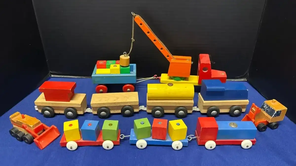Vintage Wooden Vehicles - Train, Tractor, Crane, Creative Playthings, Norway