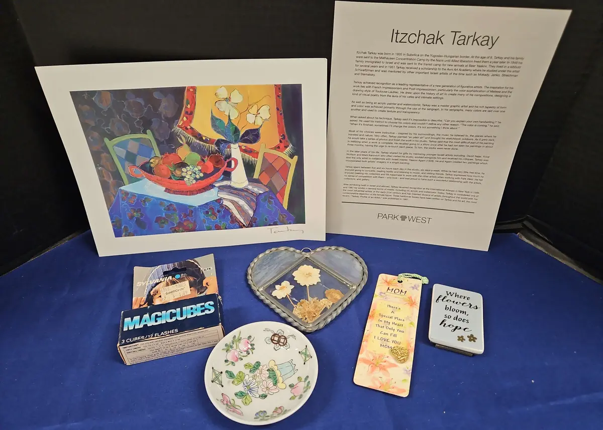 Vintage Items - Itzchak Tarkay Art, Sylvania Magicubes, Floral Wall Art, The Adolphis Floral Dish