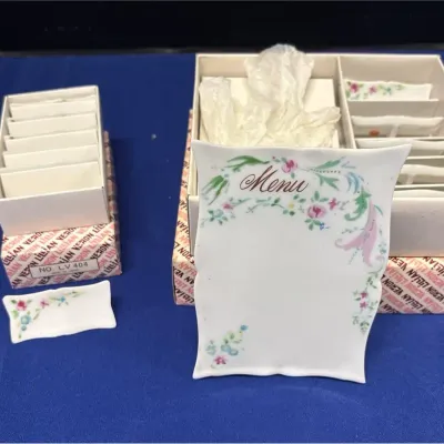 Vintage Lillian Vernon Menu & Name Cards - Porcelain, Original Box