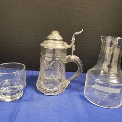 Vintage Bar Glassware - Whiskey Glass, Beer Stein W/ Lid, Wine Carafe Decanter