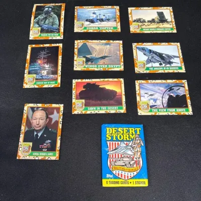 Vintage 1991 Topps Desert Storm Trading Cards - 9 Loose + Sealed Wax Pack, Coalition for Peace