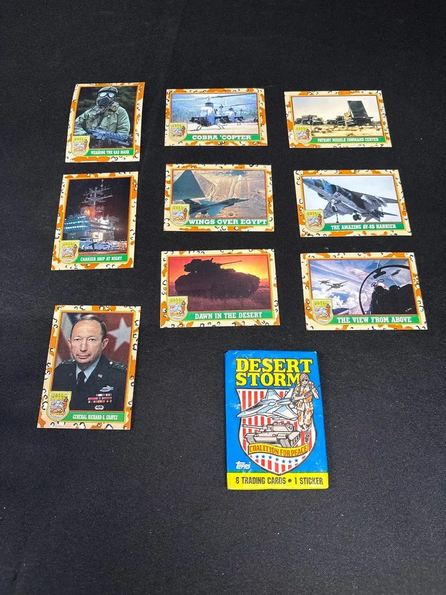Vintage 1991 Topps Desert Storm Trading Cards - 9 Loose + Sealed Wax Pack, Coalition for Peace