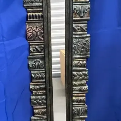 Vintage Pier 1 Patchwork Embossed Metal Mirror Wall Art - Rustic, Brutalist