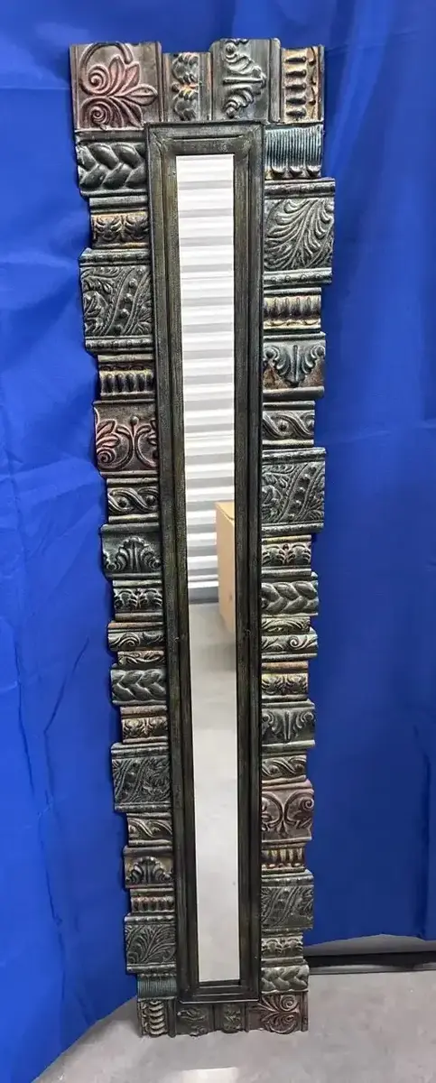 Vintage Pier 1 Patchwork Embossed Metal Mirror Wall Art - Rustic, Brutalist