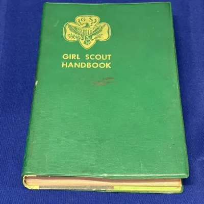 Vintage Girl Scout Handbook - Green, Gold Foil Trefoil, Hardcover