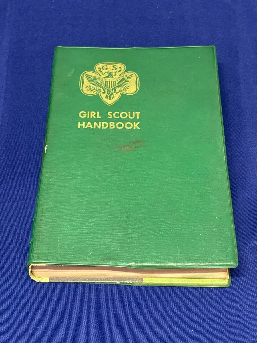 Vintage Girl Scout Handbook - Green, Gold Foil Trefoil, Hardcover