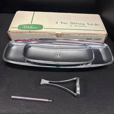 Vintage Milbern 2 Tier Oblong Tid-Bit - Chromium, 1480, In Box