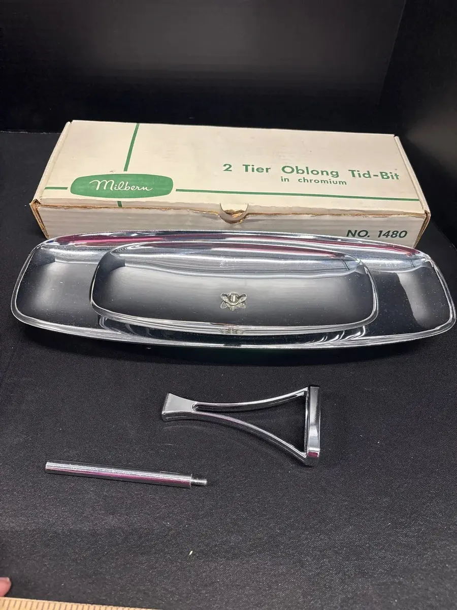 Vintage Milbern 2 Tier Oblong Tid-Bit - Chromium, 1480, In Box