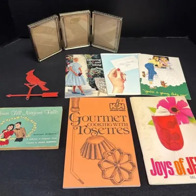 VTG Collectibles - Photo Frame, Kotex Puberty Booklets, Jell-O & Rosettes Cookbook, Niagara Falls
