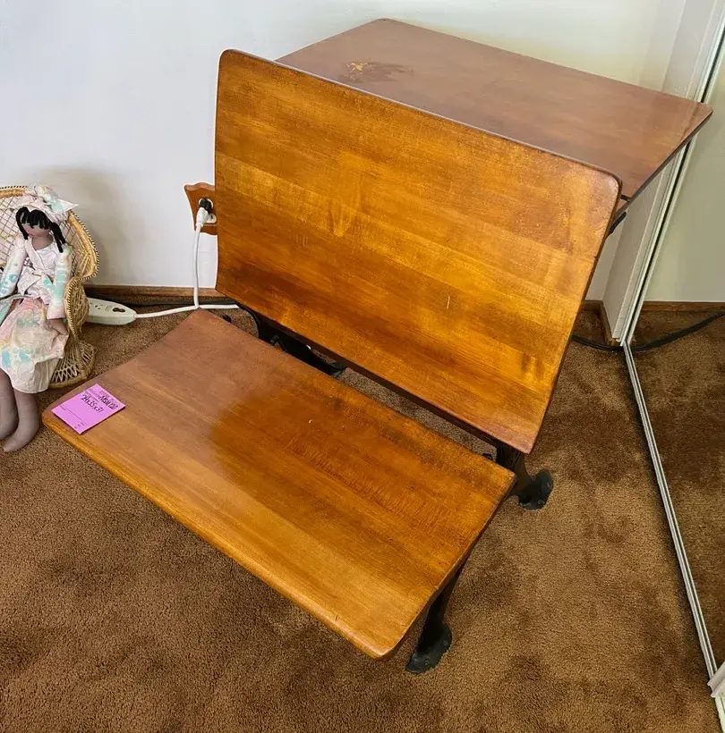 Antique Wooden And Cast Iron School Desk