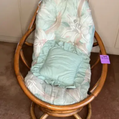 Vintage Rattan Bamboo Swivel Lounge Chair #1