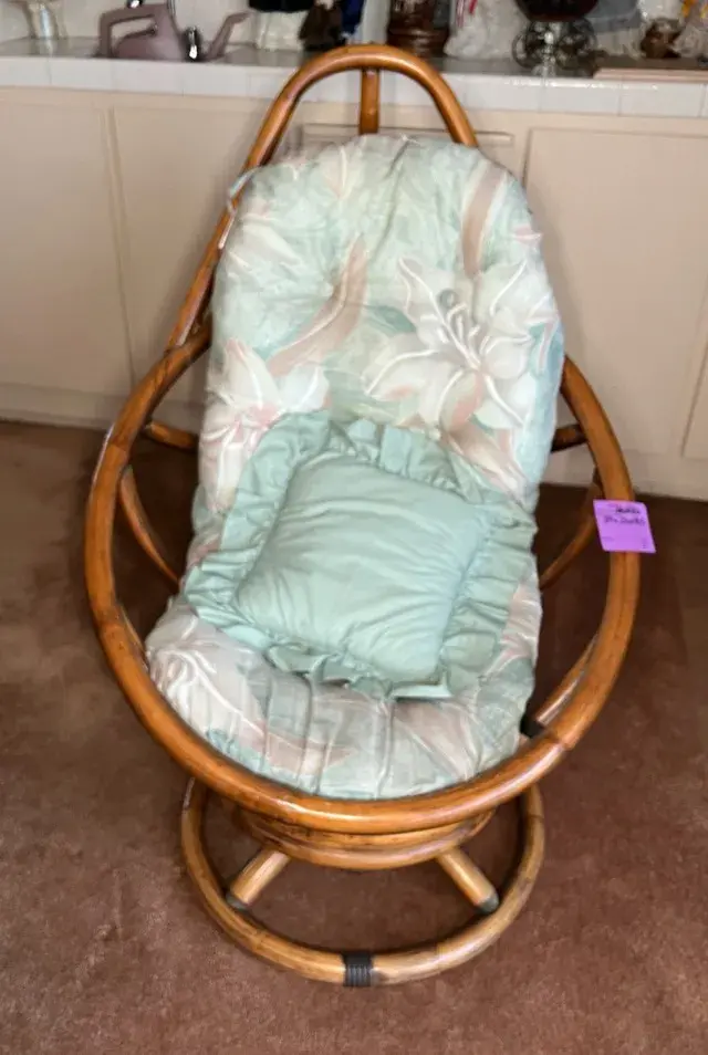 Vintage Rattan Bamboo Swivel Lounge Chair #1