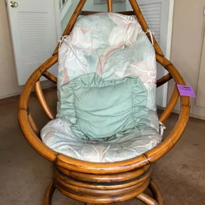 Rattan Bamboo Cocoon Style Swivel Lounge Chair #2
