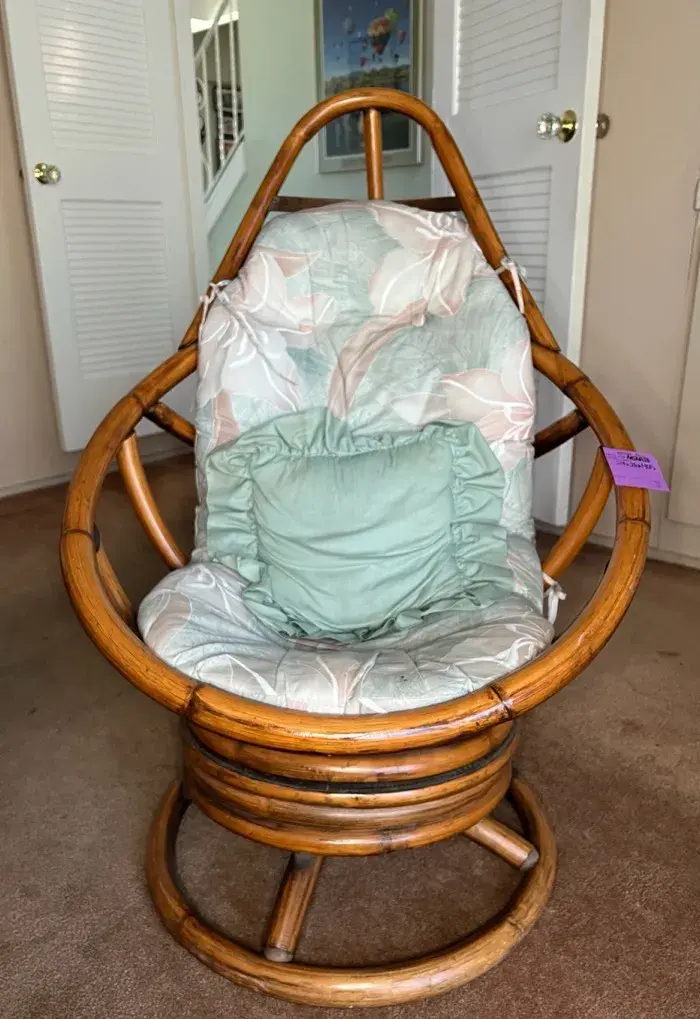 Rattan Bamboo Cocoon Style Swivel Lounge Chair #2
