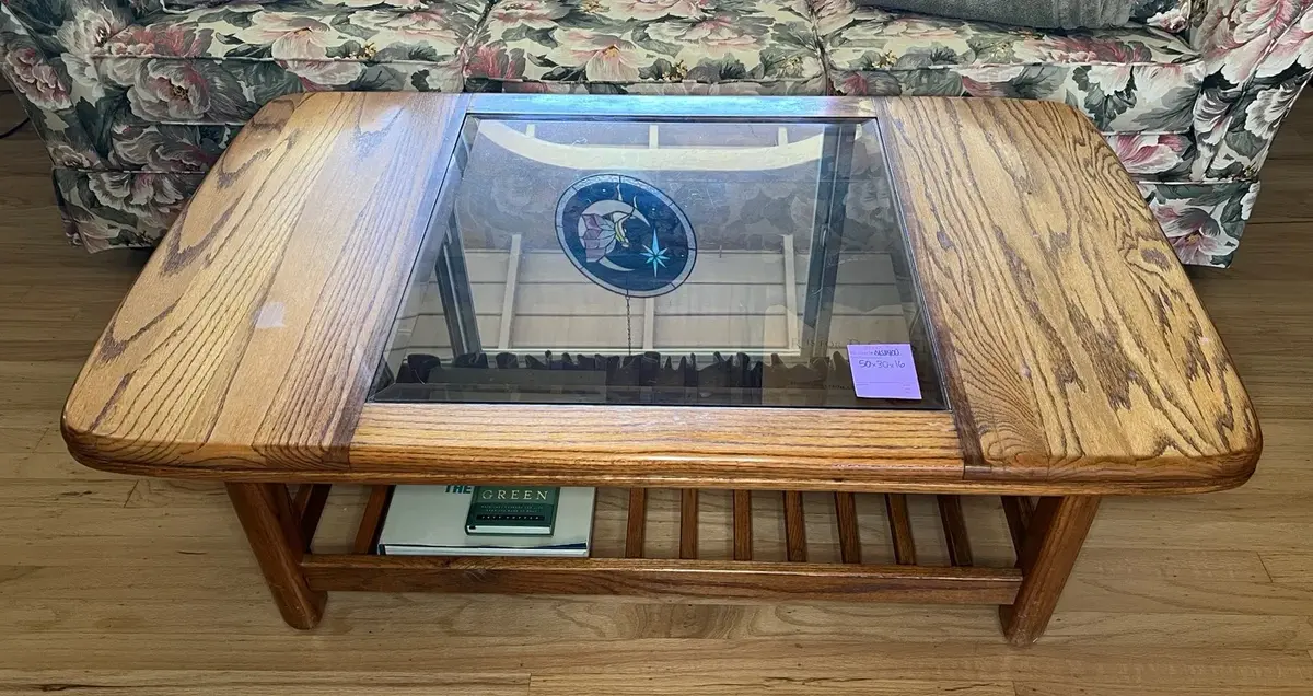 Oak And Smoked-Glass Coffee Table