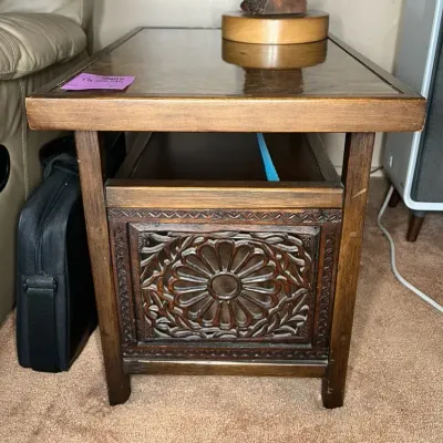 Hand Carved Wooden Side Lamp Table #1