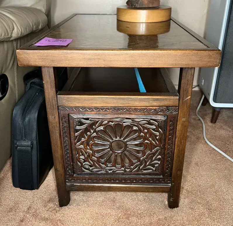 Hand Carved Wooden Side Lamp Table #1