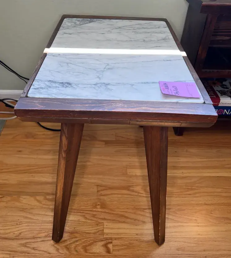 Mid Century Style Coffee Table With Rectangular White Marble Top Inset