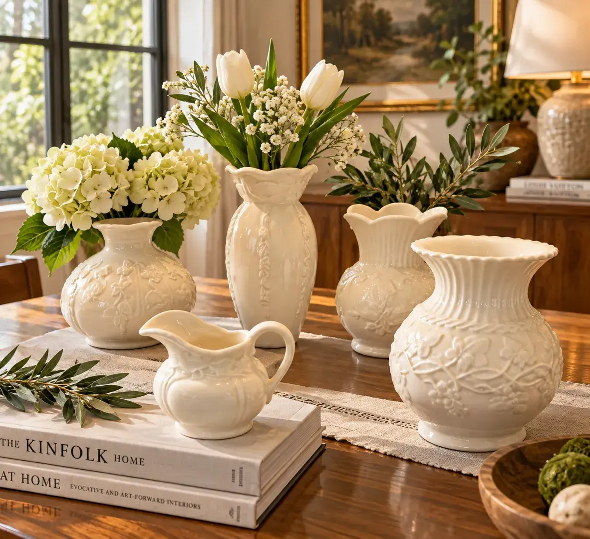 Villa Verde by Kari Walmsley – 5-Piece Embossed Ceramic Vase & Pitcher Collection