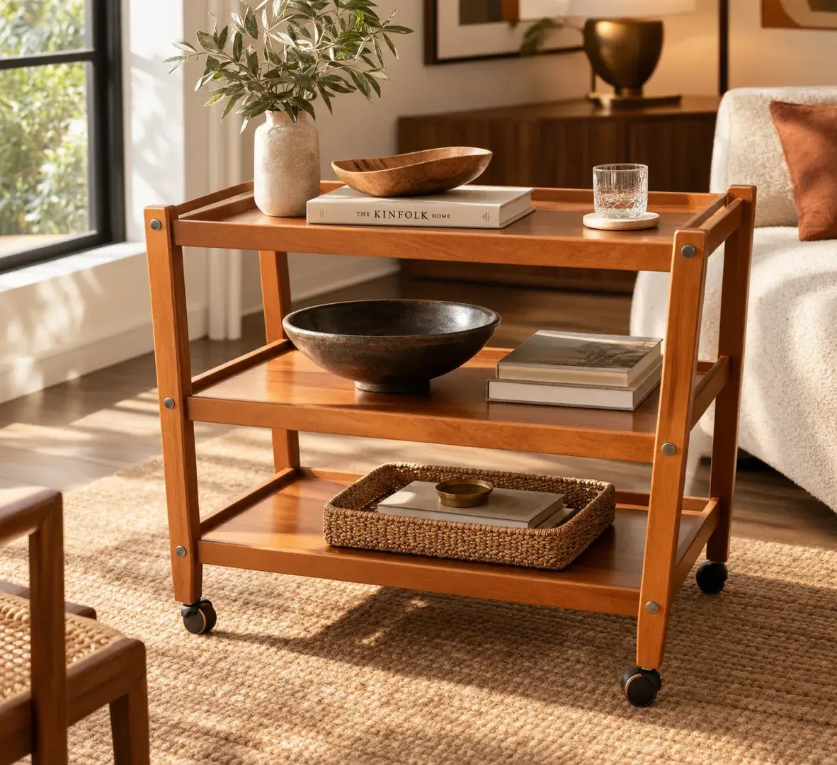 MCM Danish Teak Rolling Serving Cart - Made In Denmark 