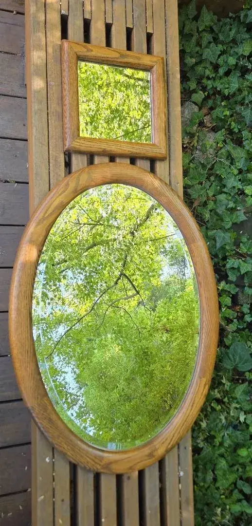 Pair Of Wood-Framed Mirrors