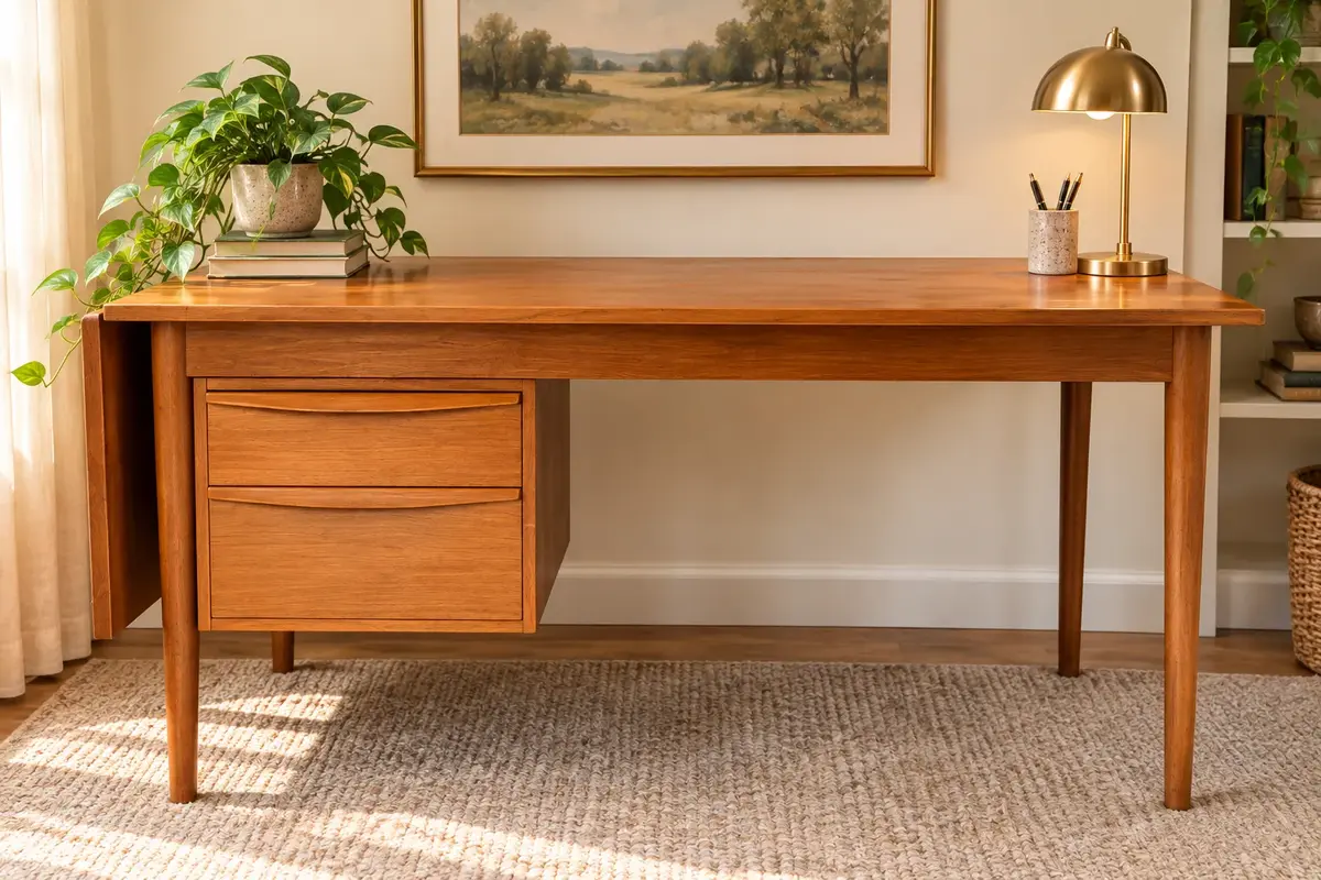 Mid-Century Modern Writing Desk W/Side Drop Leaf - Made in Denmark