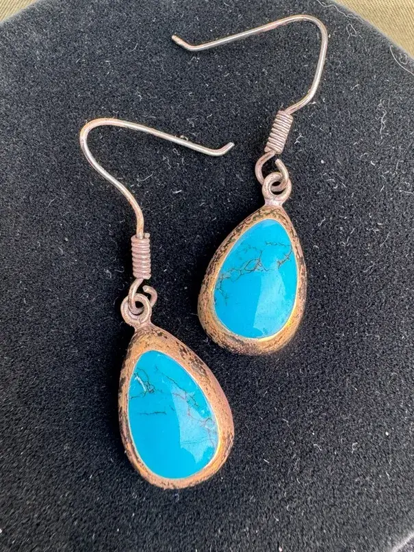 Vintage Sterling Silver Turquoise Teardrop Dangle Earrings (6,4g)