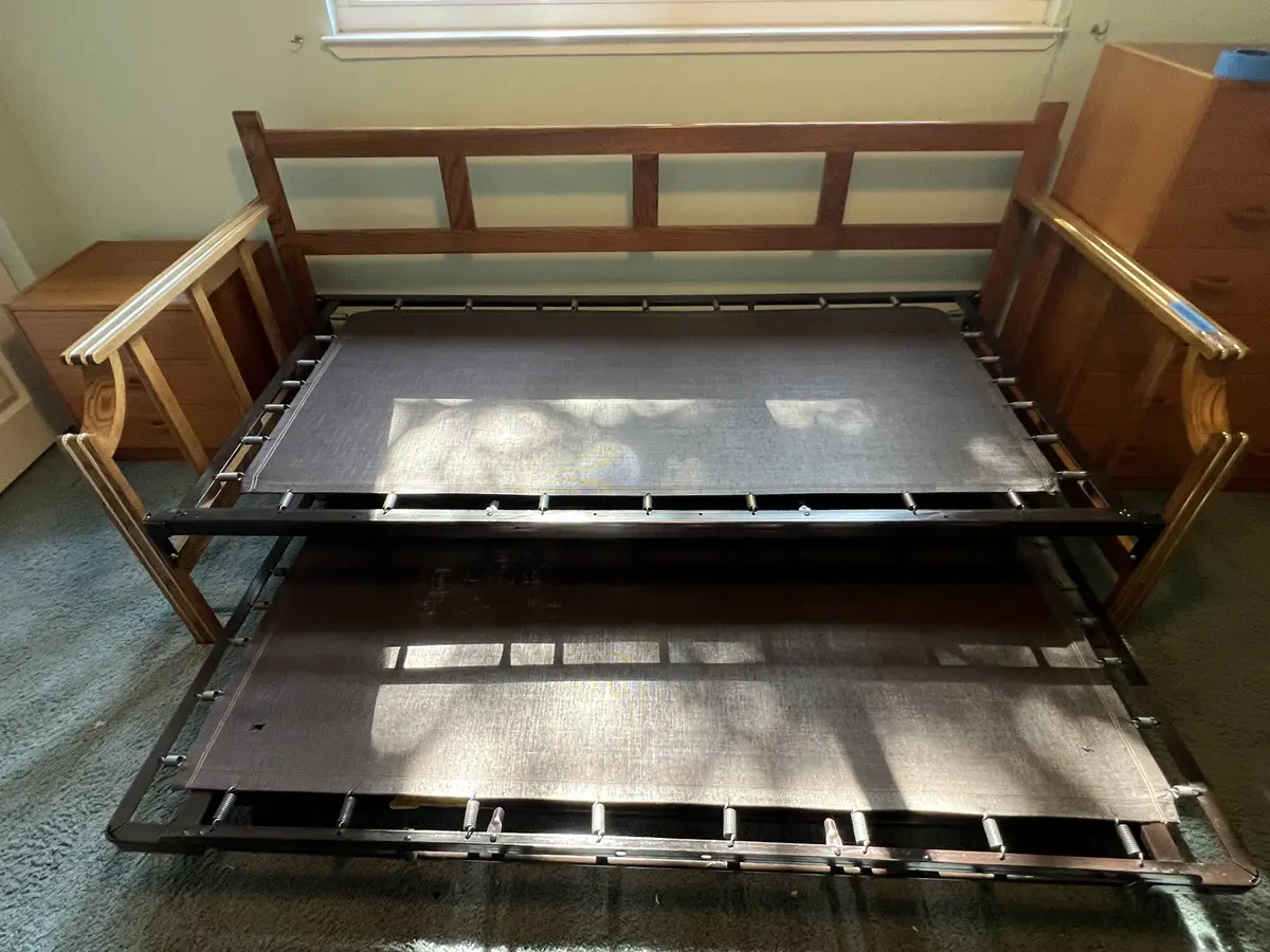 Wooden Daybed W/ Metal Frame, Hammock Style Springs, & Trundle