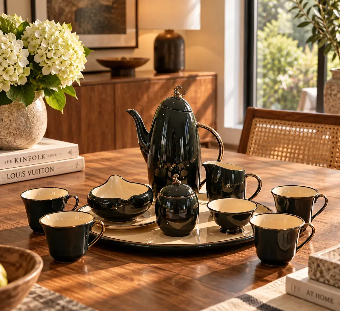 Vintage Flintridge China Black & Gold Coffee/Tea Service – California (28 Pcs)