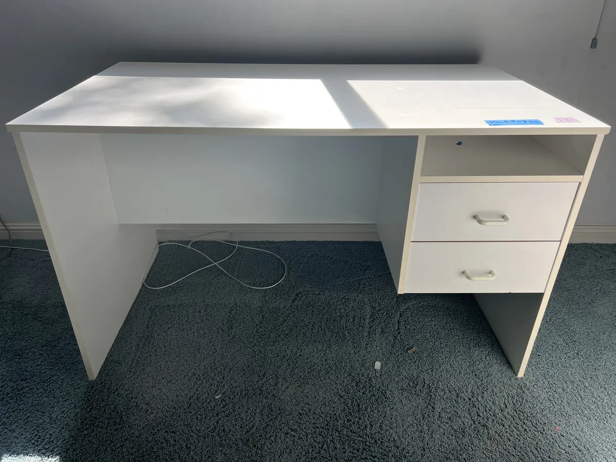 White Melamine Desk With Two Drawers