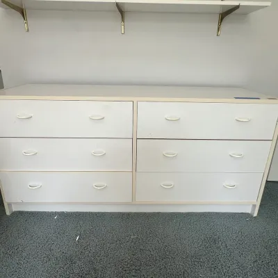 White Melamine, Six Drawer Lateral Dresser