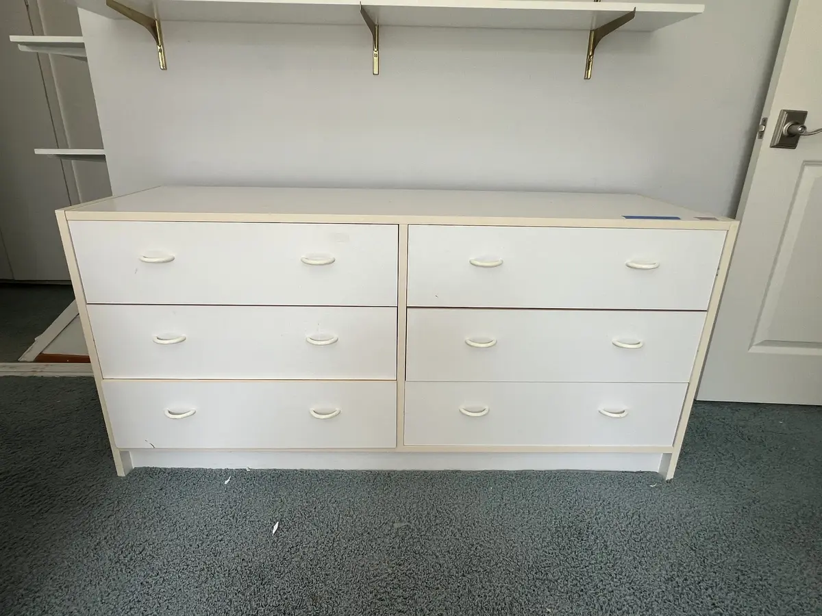 White Melamine, Six Drawer Lateral Dresser