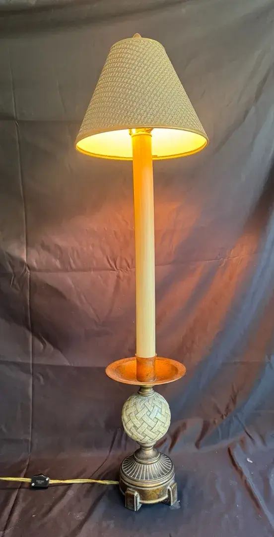 Tall Traditional Table Lamp with Woven Accent & Fabric Shade