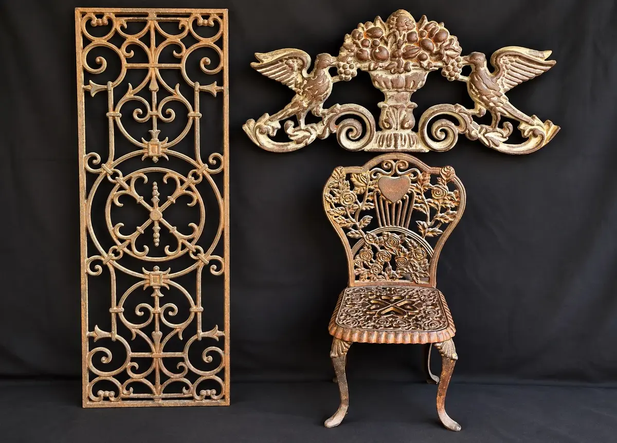 3-Piece Ornate Cast Metal Garden Decor Lot