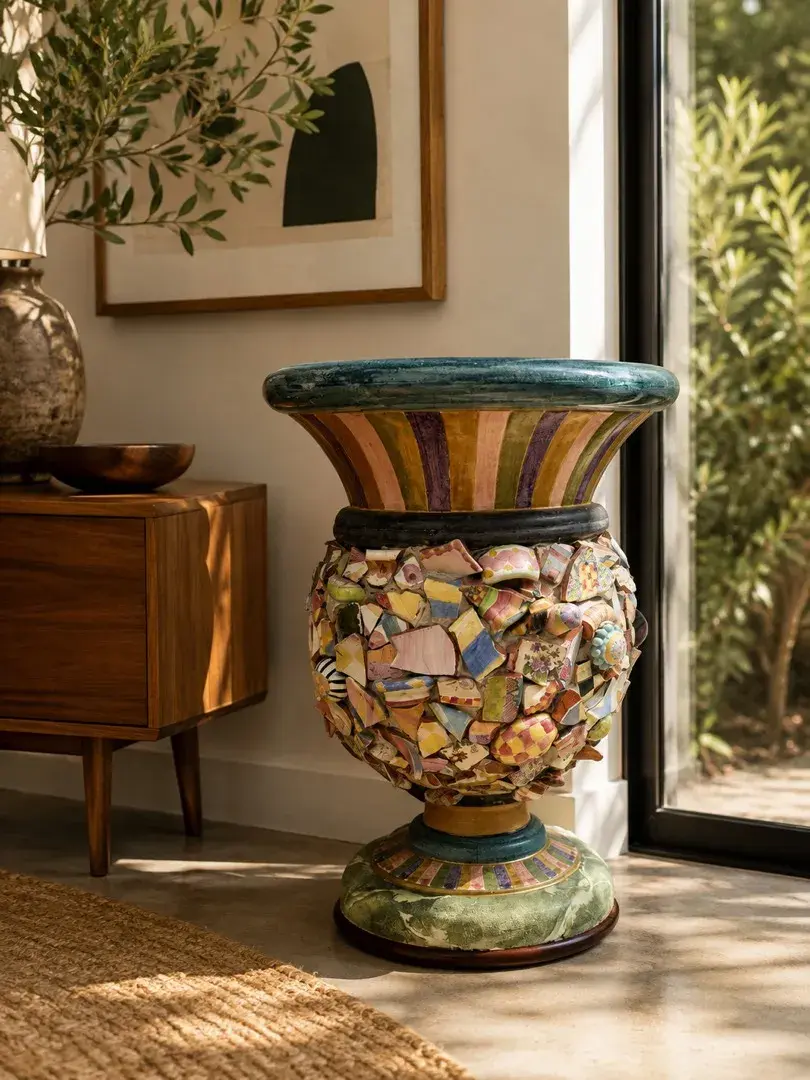 MacKenzie-Childs “The Bodacious Urn” Putty Shard Ceramic Urn 