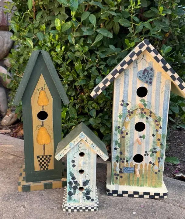 Hand-Painted Decorative Wooden Birdhouses,  Mills River Ltd. (3 pcs)