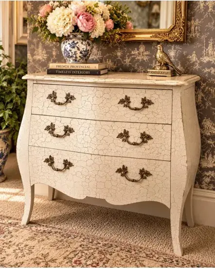 PICK-UP ONLY - French Provincial Style Crackle-Finish 3-Drawer Chest