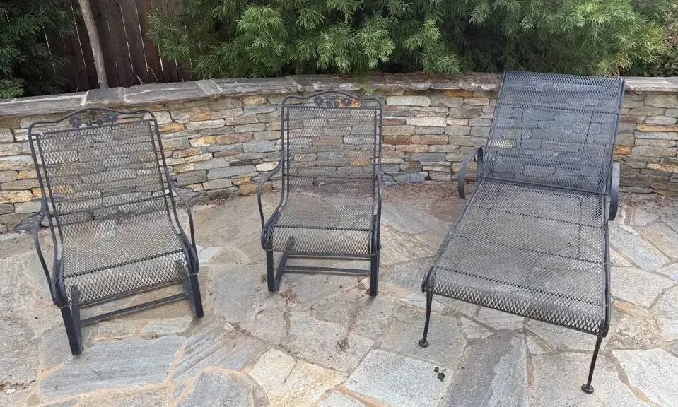 Lot Of 3 Black Metal Mesh Outdoor Patio Chairs