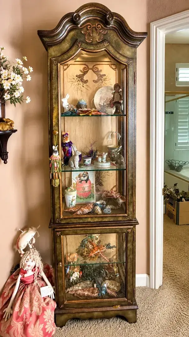 Tall Ornate Glass Curio Display Cabinet  91" High