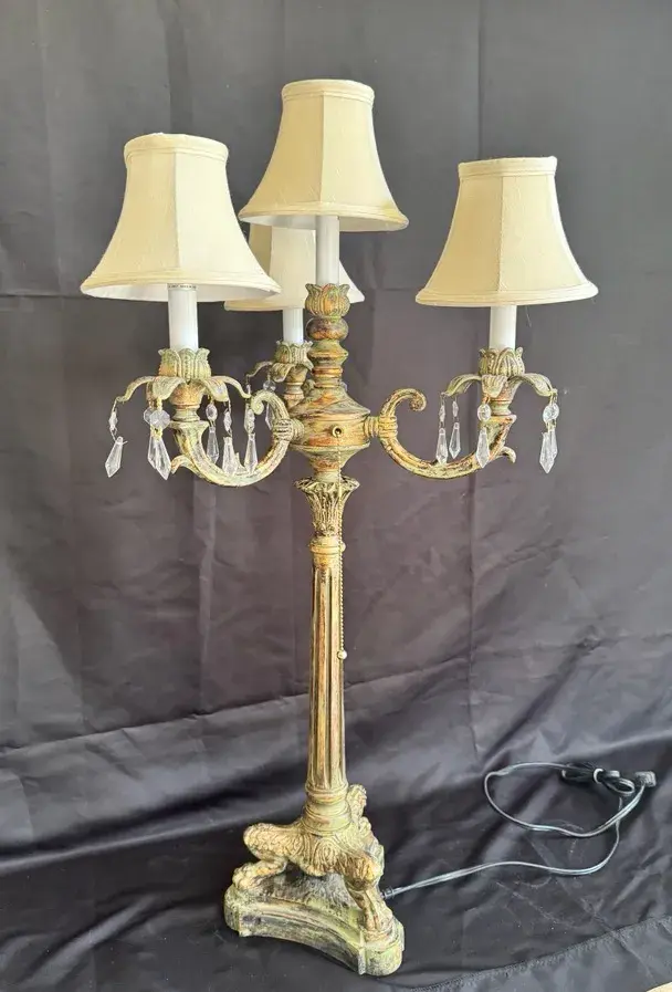 Ornate 5-Light Candelabra Table Lamp with Crystal Prisms