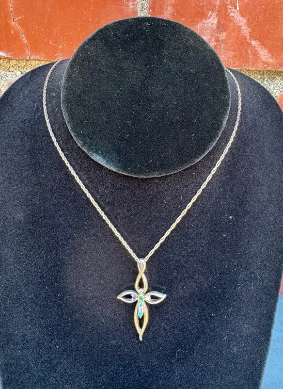 Lenox Sterling Silver Gemstone Cross Pendant Necklace ( 5,7g )