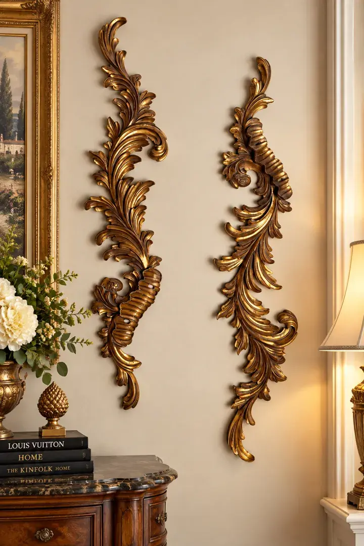 Pair of Large Vintage Syroco Gilt Cornucopia Wall 