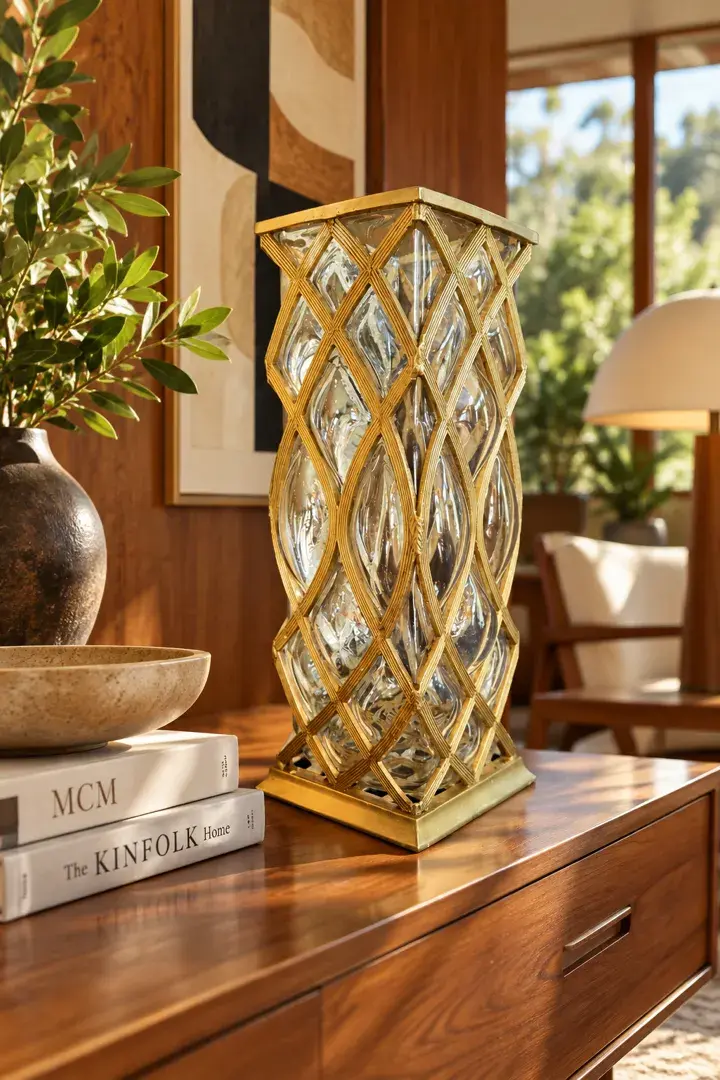 Tall Brass Feel Gold-Tone Decorative Vase - Made In India 