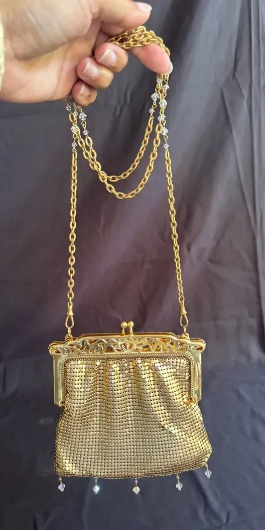 Whiting & Davis Gold-Tone Metal Mesh Evening Bag with Chain Strap