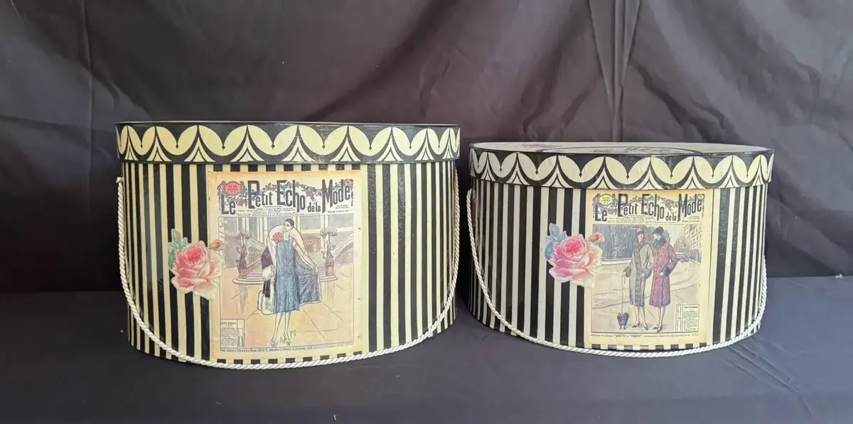 Set of 2 French Fashion-Themed Decorative Hat Boxes