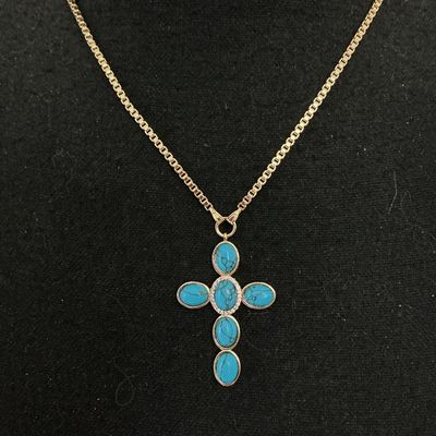 Gold-Tone Turquoise-Style Cross Pendant Necklace