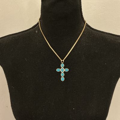 Gold-Tone Turquoise-Style Cross Pendant Necklace