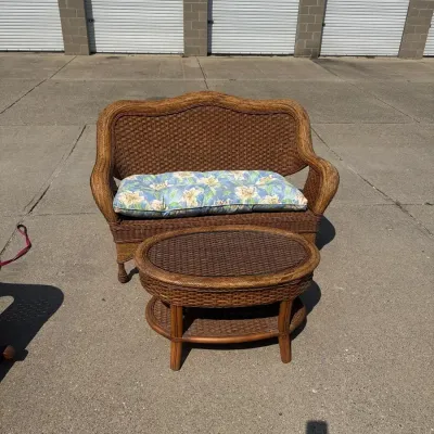 Wicker Loveseat and Coffee Table Set