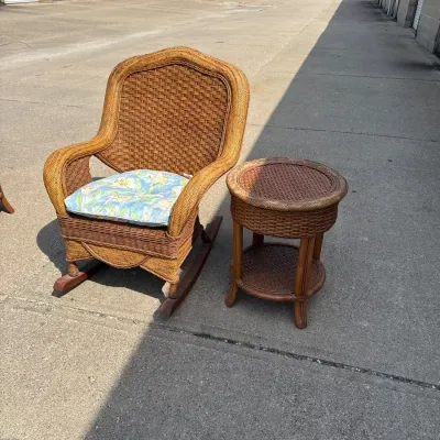 Wicker Rocking Chair and Side Table Set
