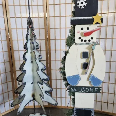 Christmas Tree And Wooden Snowman